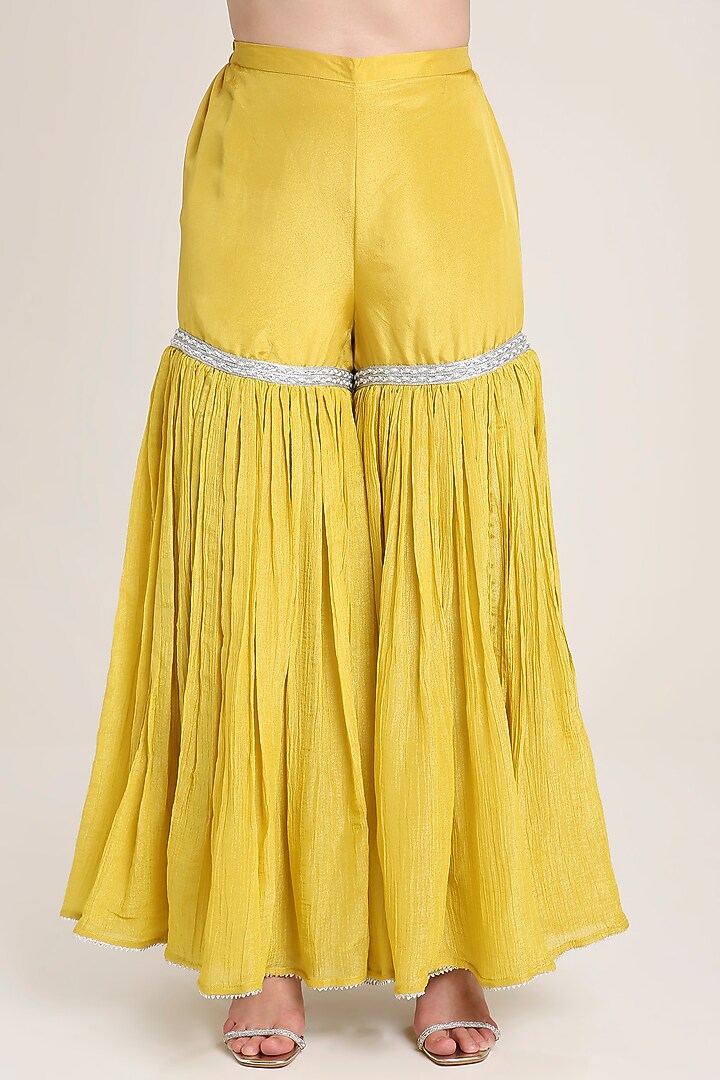 Mustard Yellow Silk Tissue Sequins Embroidered Tunic Set by Keith Gomes at Pernia's Pop Up Shop