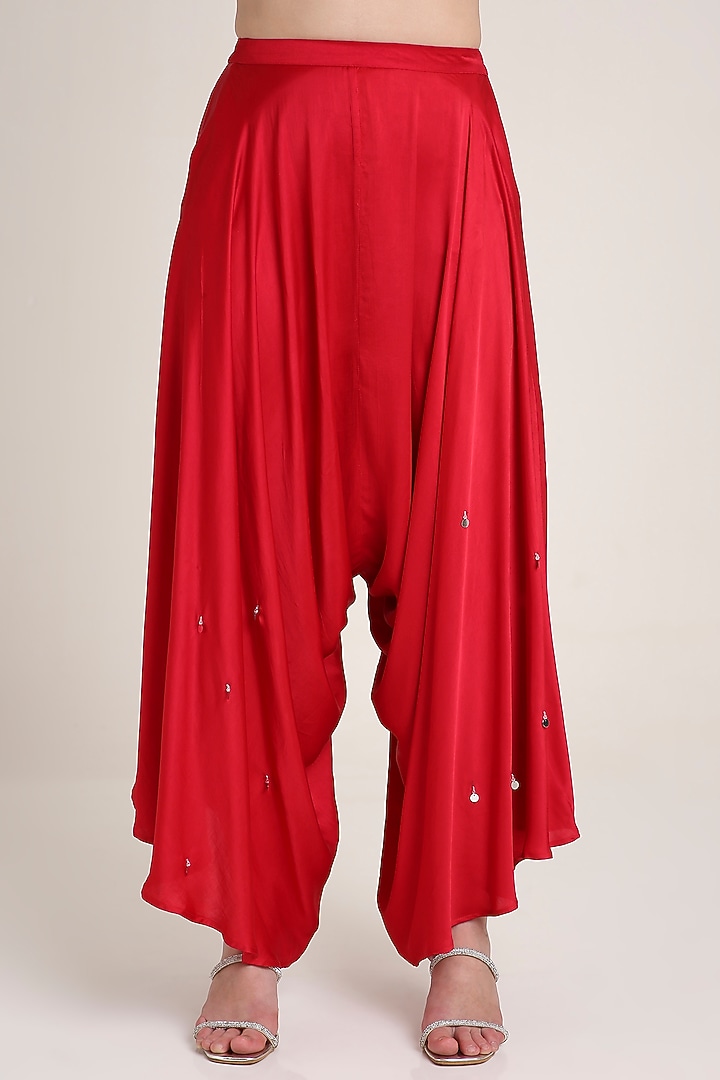 Pink & Red Raw Silk Mirror Embroidered Tunic Set by Keith Gomes at Pernia's Pop Up Shop
