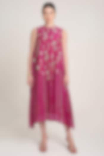 Pink Silk & Zari Georgette Midi Vacation Dress by Keith Gomes at Pernia's Pop Up Shop
