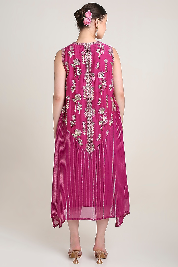 Pink Silk & Zari Georgette Midi Vacation Dress by Keith Gomes at Pernia's Pop Up Shop