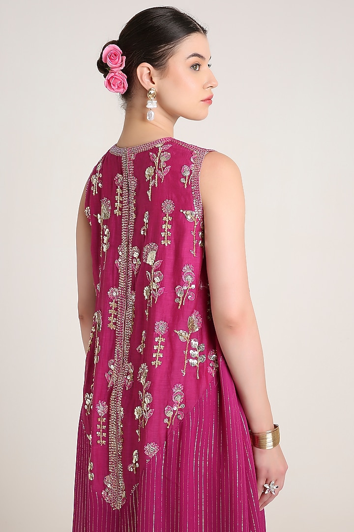 Pink Silk & Zari Georgette Midi Vacation Dress by Keith Gomes at Pernia's Pop Up Shop