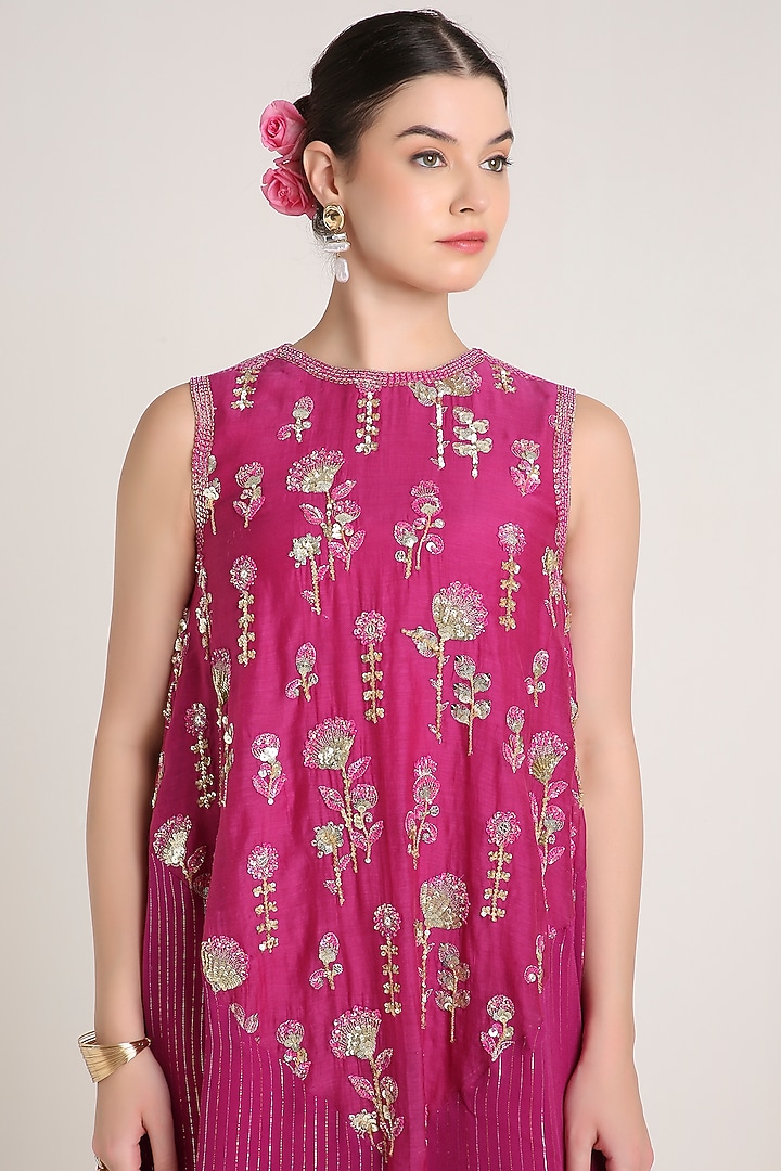 Pink Silk & Zari Georgette Midi Vacation Dress by Keith Gomes at Pernia's Pop Up Shop