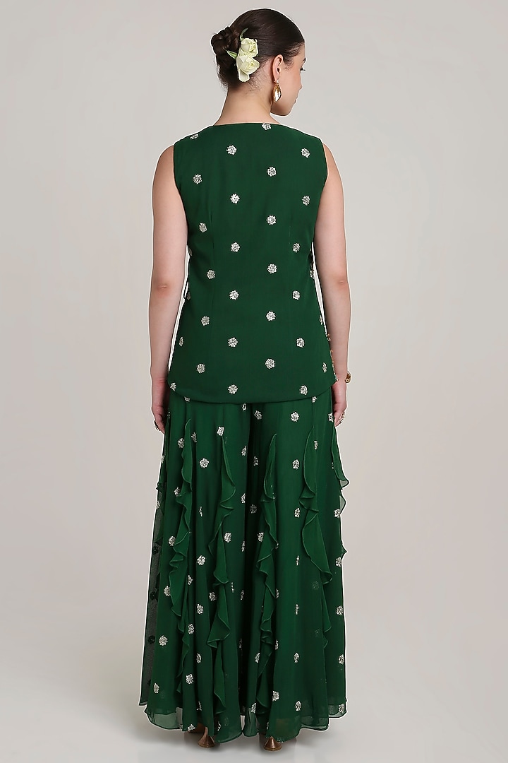 Green Raw Silk Sequins Embroidered Overlap Tunic Set by Keith Gomes at Pernia's Pop Up Shop