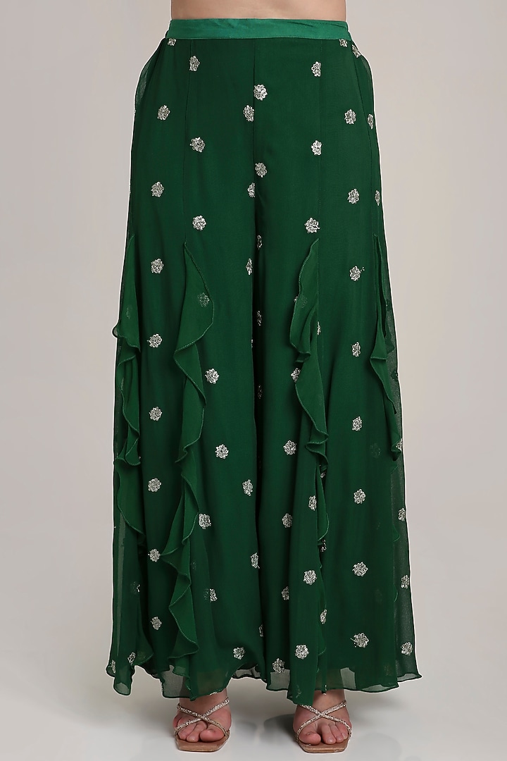 Green Raw Silk Sequins Embroidered Overlap Tunic Set by Keith Gomes at Pernia's Pop Up Shop