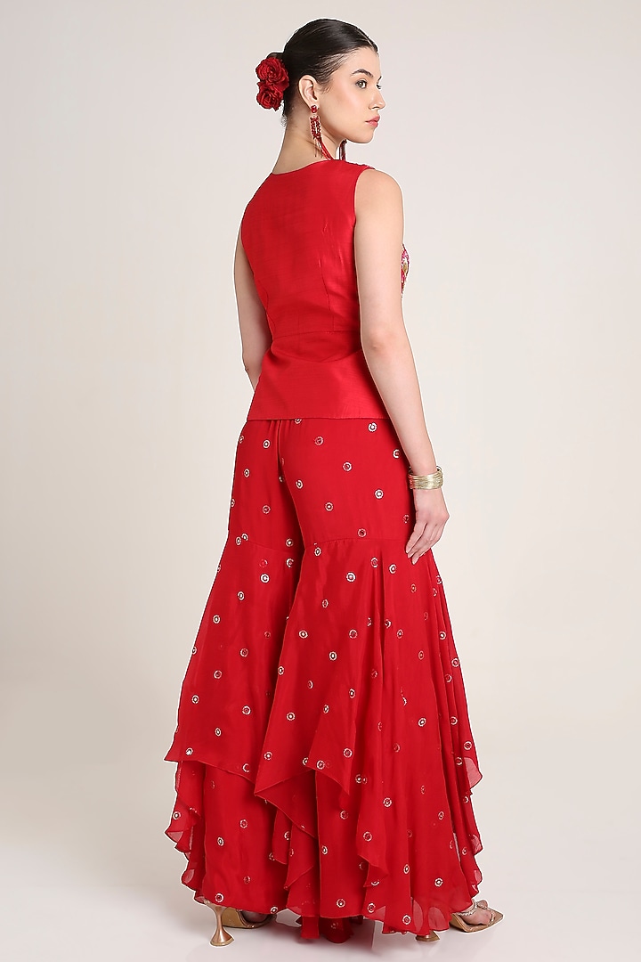 Red Georgette Gharara Set by Keith Gomes at Pernia's Pop Up Shop