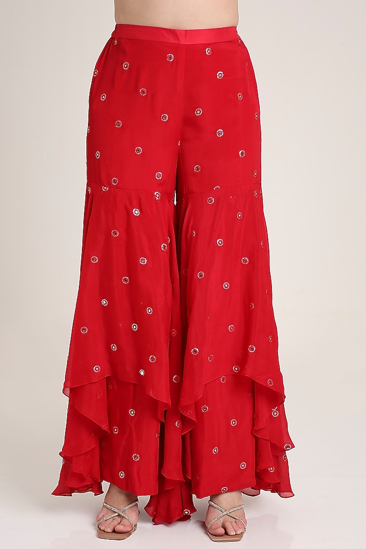 Red Georgette Gharara Set by Keith Gomes at Pernia's Pop Up Shop