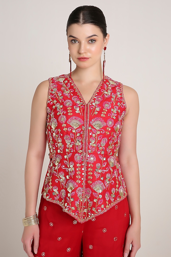 Red Georgette Gharara Set by Keith Gomes at Pernia's Pop Up Shop