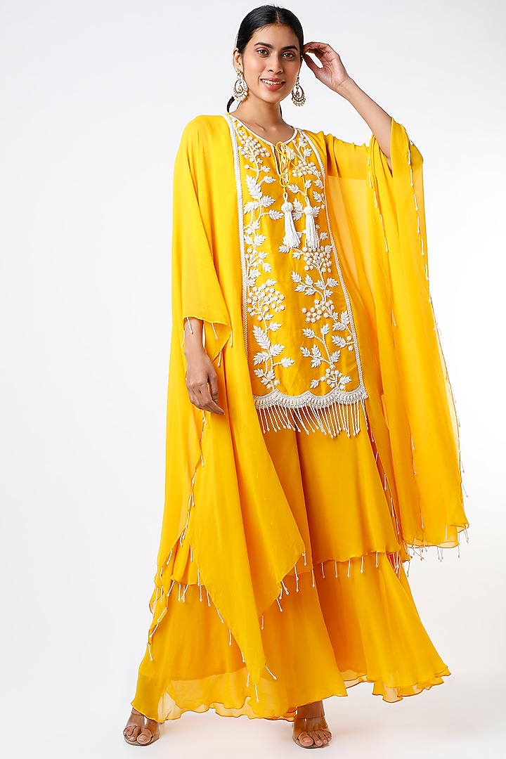 Mustard Embroidered Tunic Set by Keith Gomes at Pernia's Pop Up Shop