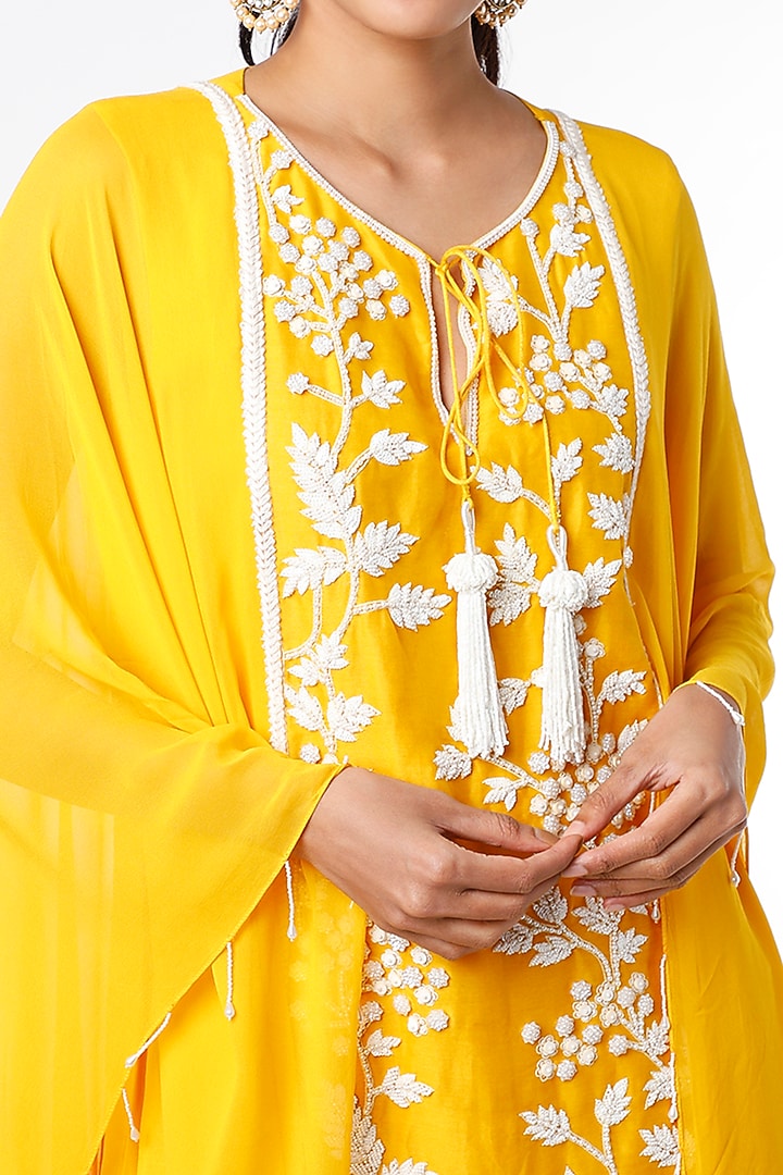 Mustard Embroidered Tunic Set by Keith Gomes at Pernia's Pop Up Shop