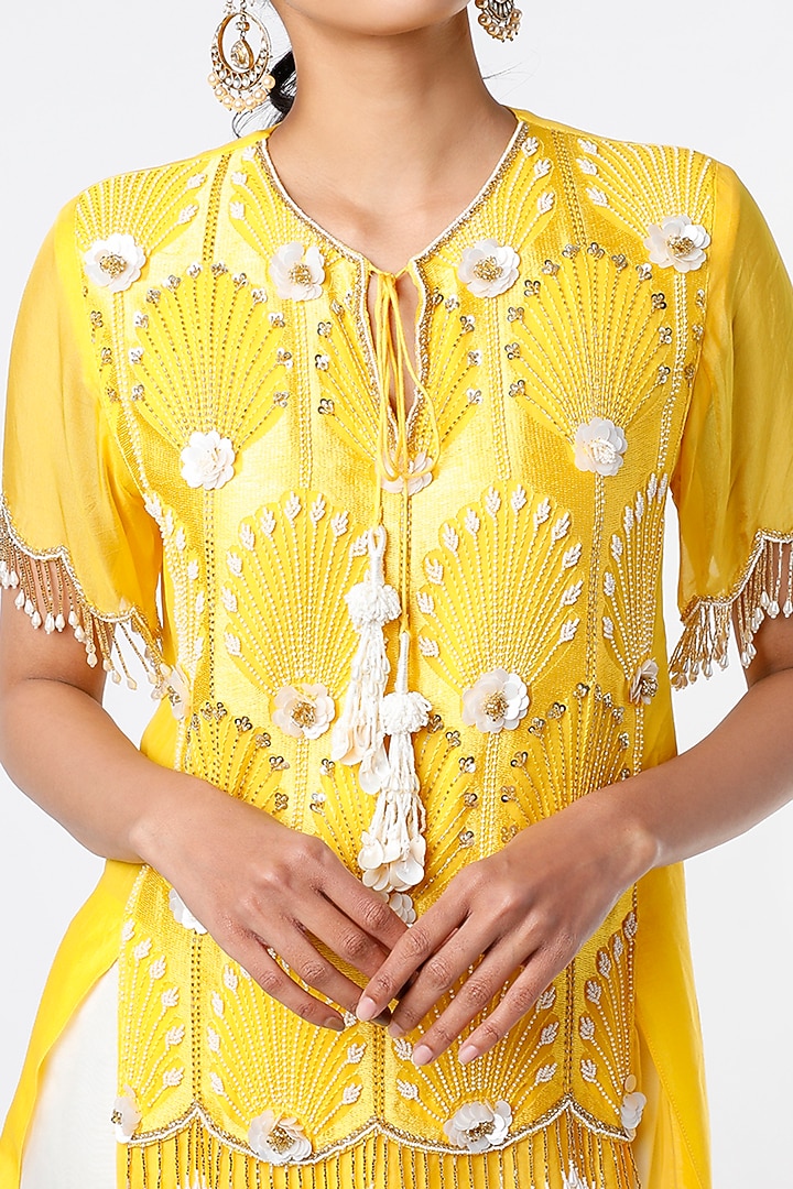 Yellow Embroidered Tunic Set by Keith Gomes at Pernia's Pop Up Shop