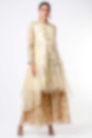 Beige Embroidered Jacket Set by Keith Gomes