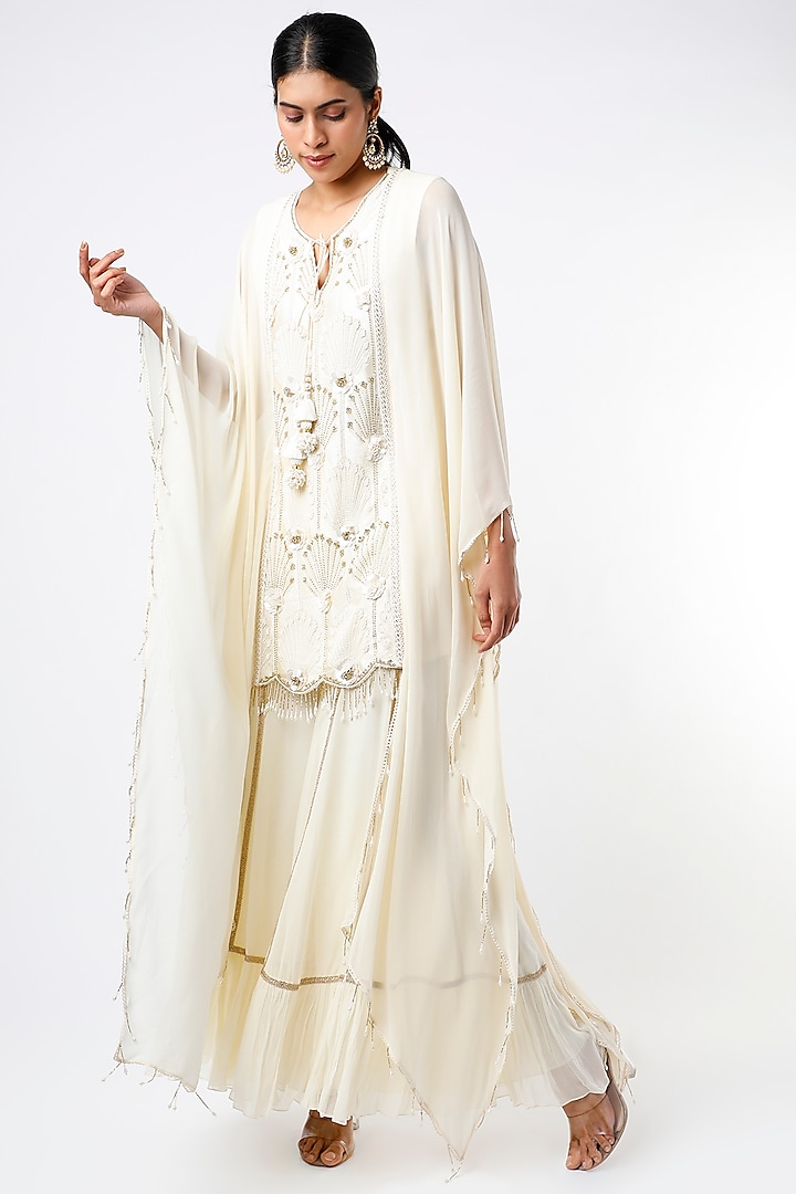 Ivory Embroidered Tunic Set by Keith Gomes