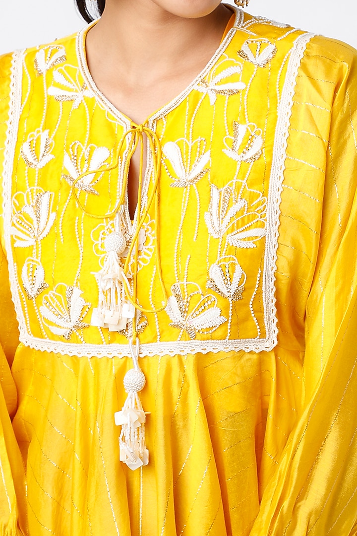 Mustard Beads Embroidered Tunic Set by Keith Gomes at Pernia's Pop Up Shop