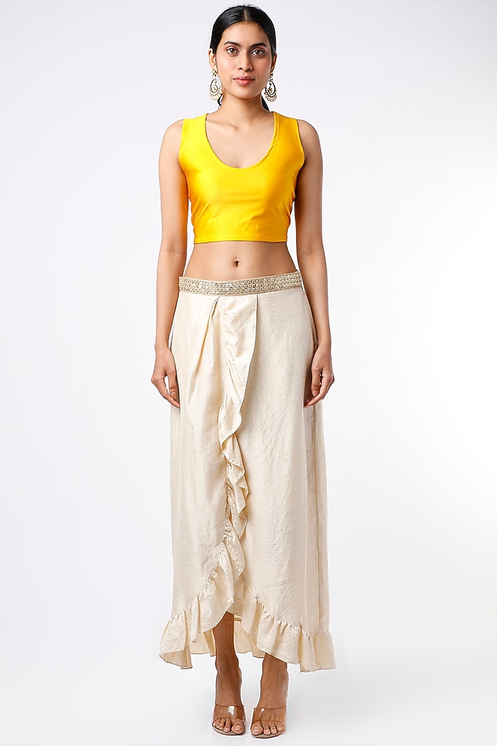 Mustard Embroidered Cape Set by Keith Gomes at Pernia's Pop Up Shop