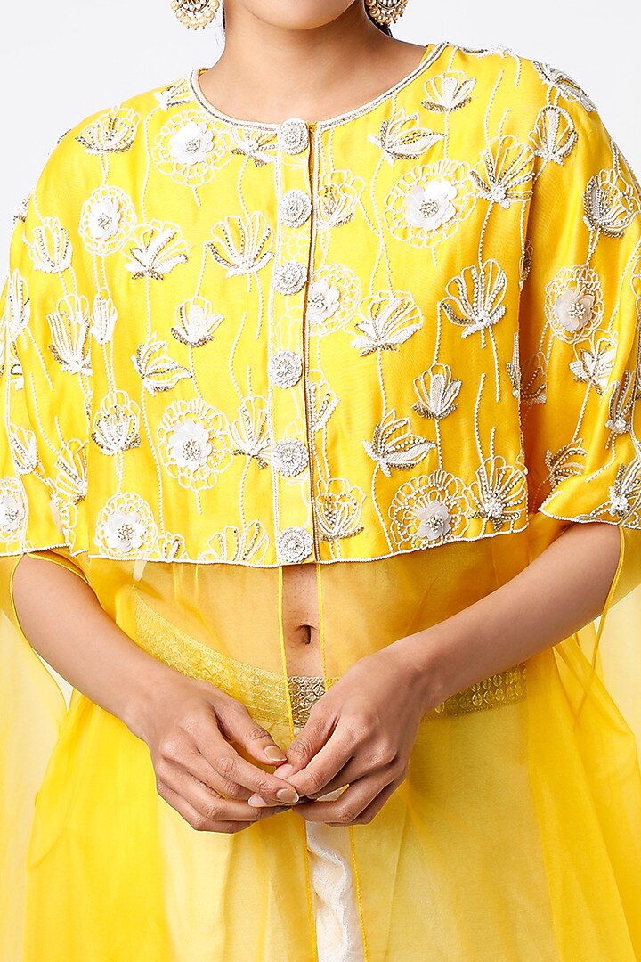 Mustard Embroidered Cape Set by Keith Gomes at Pernia's Pop Up Shop