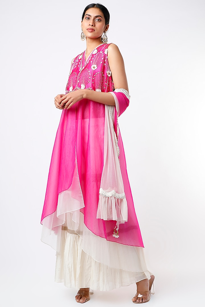 Pink Embroidered Layered Tunic Set by Keith Gomes