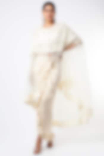 Ivory Silk Ruffled Skirt Set by Keith Gomes