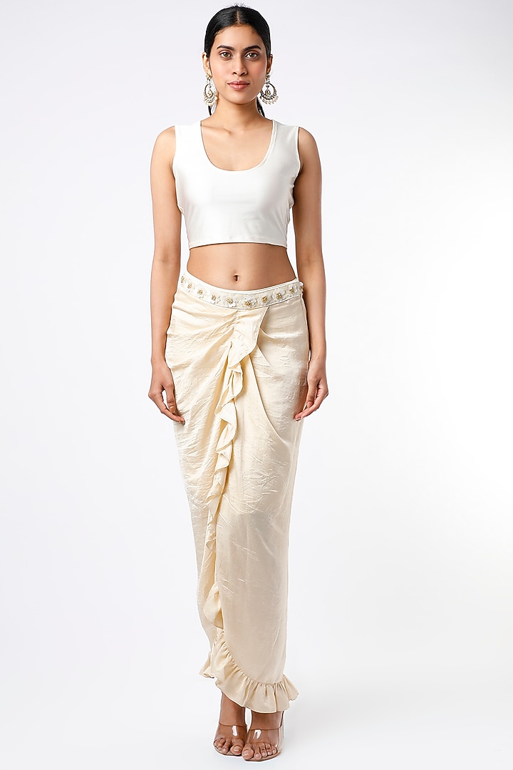 Ivory Silk Ruffled Skirt Set by Keith Gomes at Pernia's Pop Up Shop