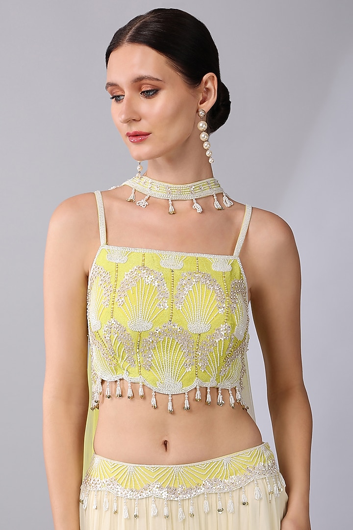 Ivory Georgette Tiered Wedding Lehenga Set by Keith Gomes at Pernia's Pop Up Shop