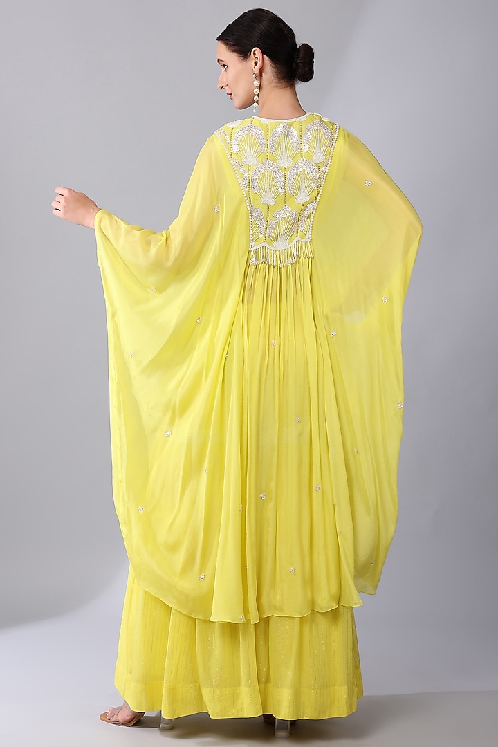Yellow Georgette Gharara Set by Keith Gomes at Pernia's Pop Up Shop