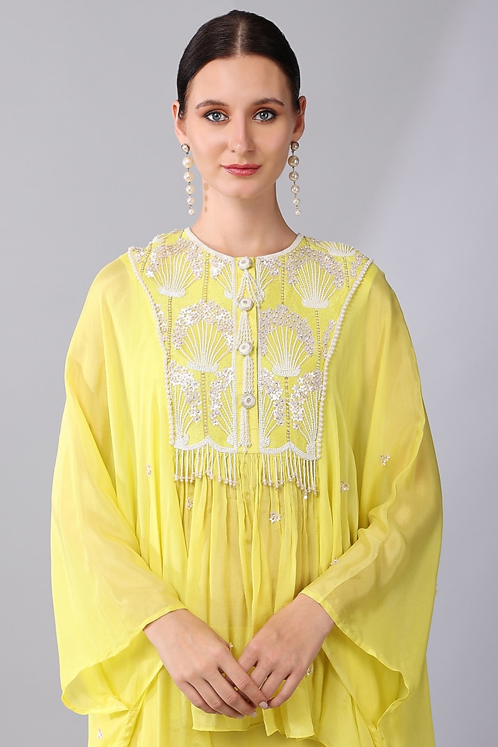 Yellow Georgette Gharara Set by Keith Gomes at Pernia's Pop Up Shop