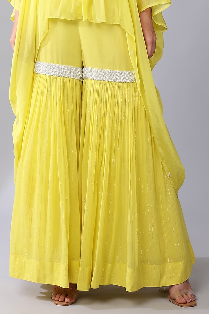 Yellow Georgette Gharara Set by Keith Gomes at Pernia's Pop Up Shop
