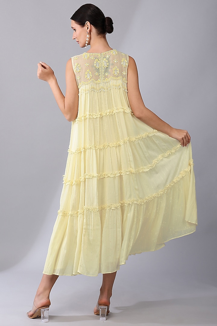 Ivory Cotton Chiffon Tiered Vacation Dress by Keith Gomes at Pernia's Pop Up Shop