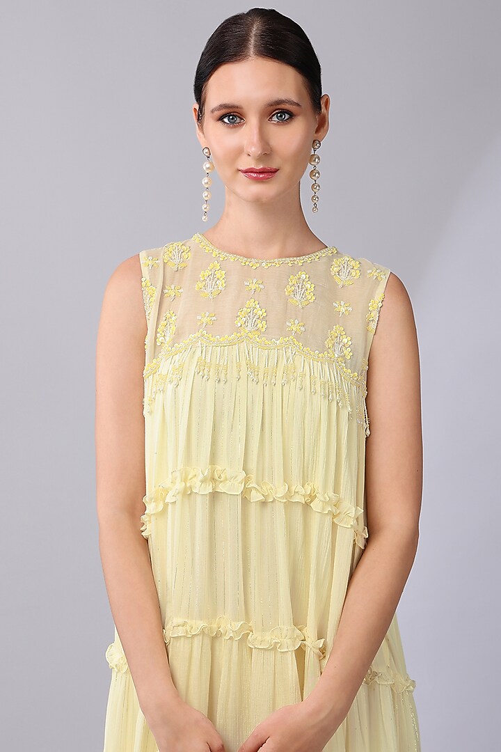 Ivory Cotton Chiffon Tiered Vacation Dress by Keith Gomes at Pernia's Pop Up Shop