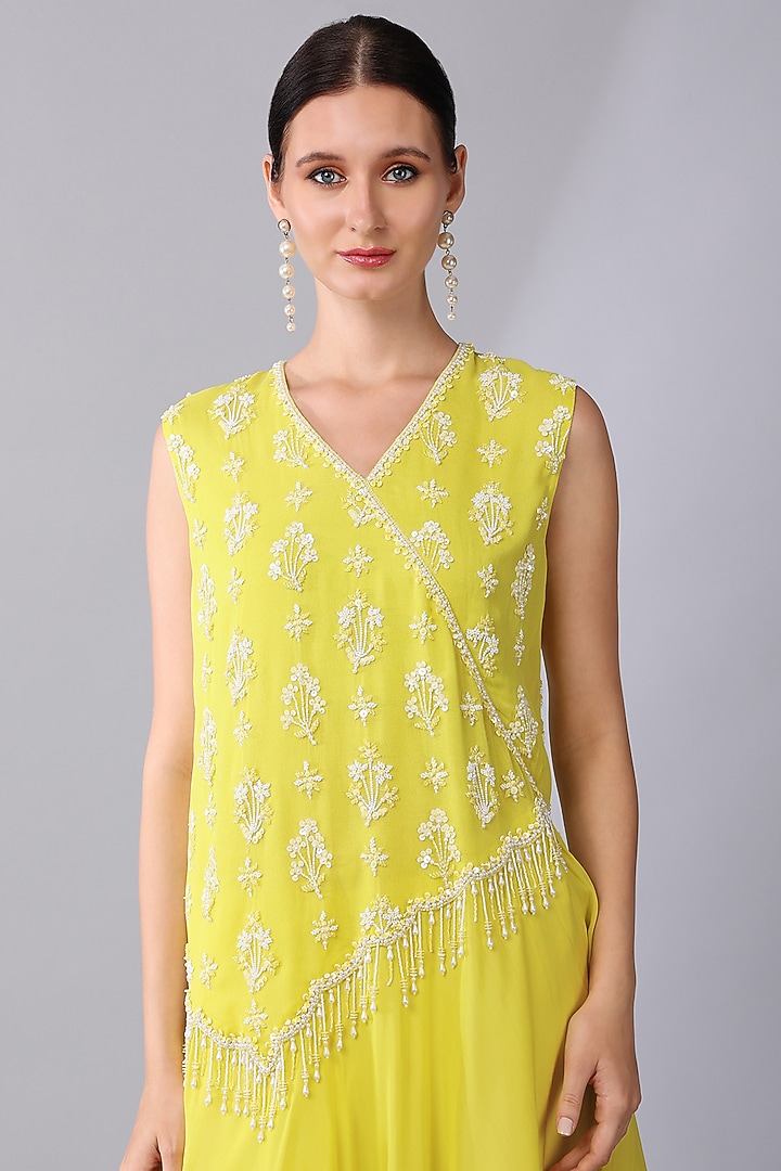 Yellow & Ivory Ombre Silk Organza Embroidered Tunic Set by Keith Gomes at Pernia's Pop Up Shop