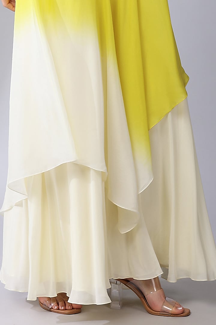 Yellow & Ivory Ombre Silk Organza Embroidered Tunic Set by Keith Gomes at Pernia's Pop Up Shop