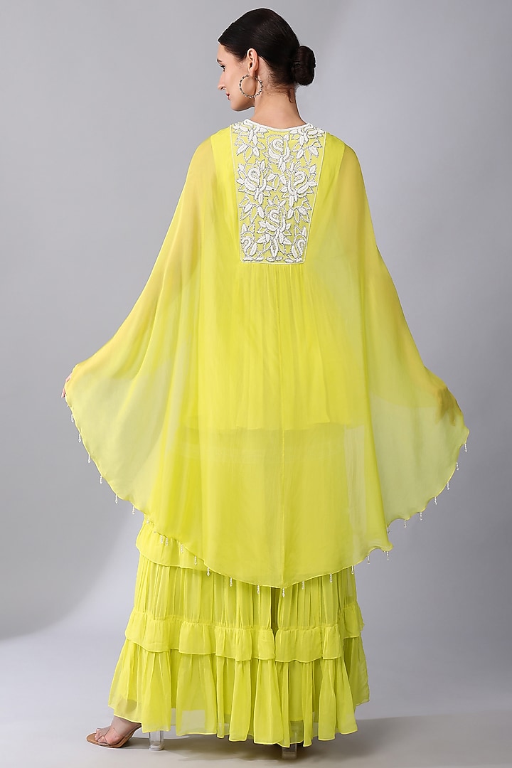 Yellow Georgette Tiered Gharara Set by Keith Gomes at Pernia's Pop Up Shop