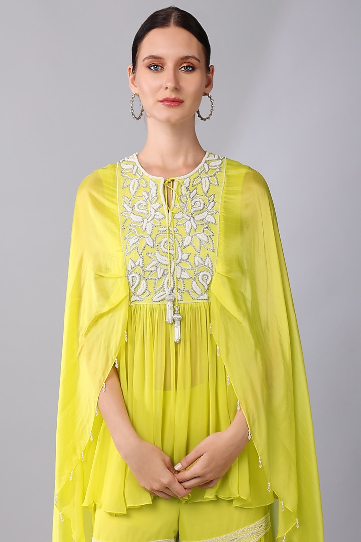 Yellow Georgette Tiered Gharara Set by Keith Gomes at Pernia's Pop Up Shop