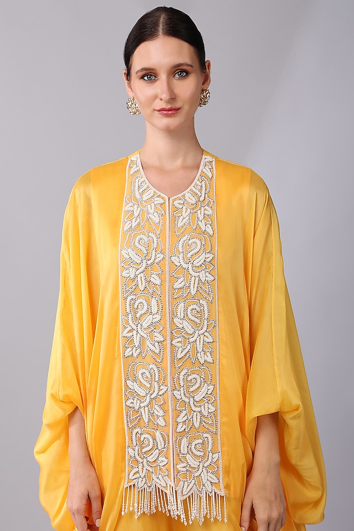 Orange Silk Organza Embroidered Tunic Set by Keith Gomes at Pernia's Pop Up Shop