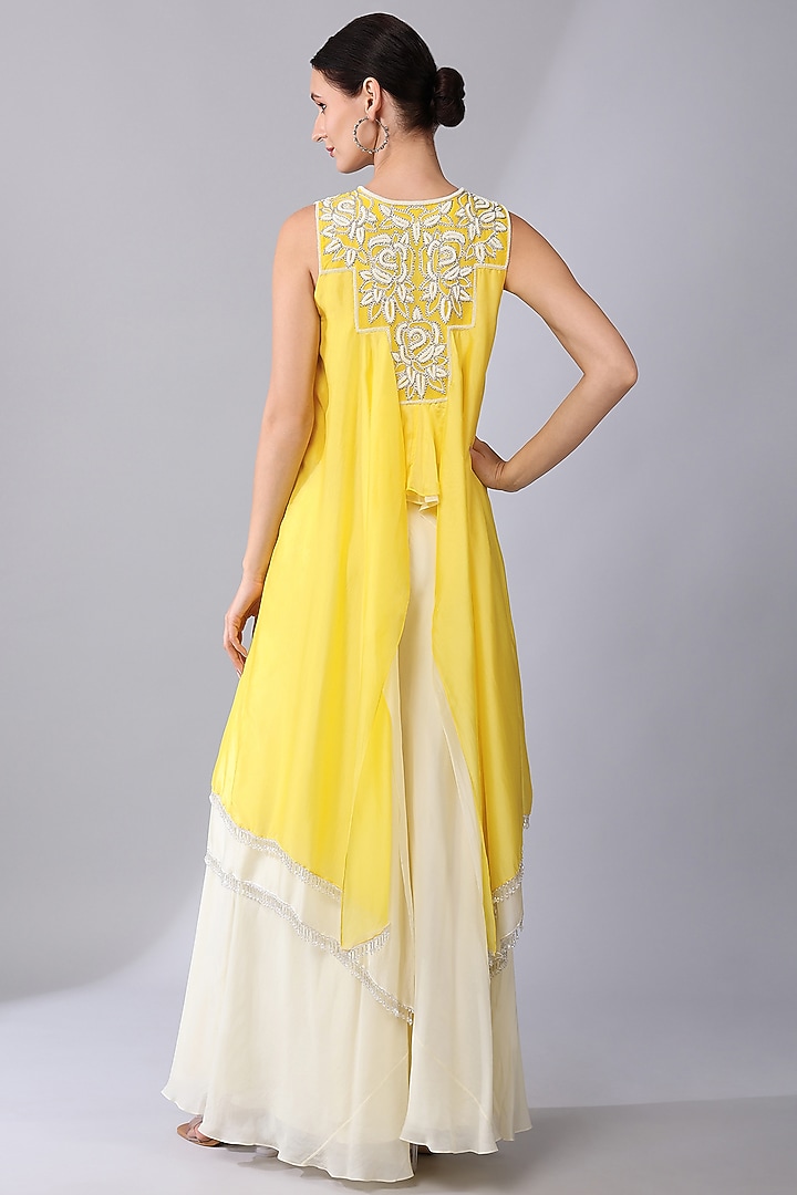 Yellow Silk Organza Embroidered Tunic Set by Keith Gomes at Pernia's Pop Up Shop