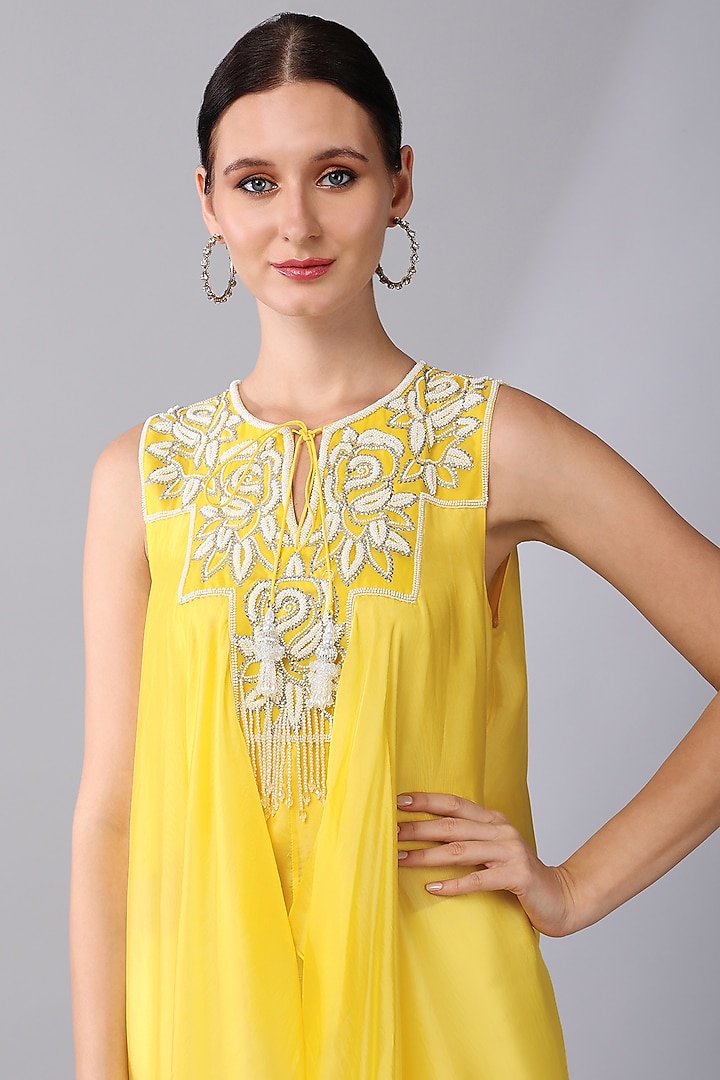 Yellow Silk Organza Embroidered Tunic Set by Keith Gomes at Pernia's Pop Up Shop