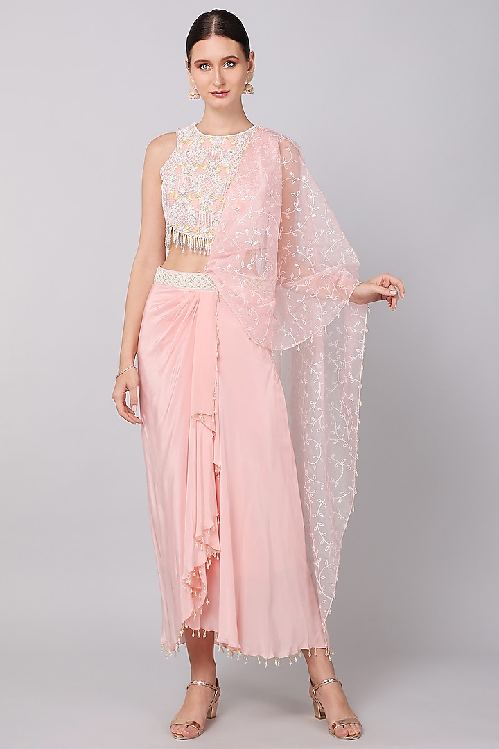 Pink Crepe Skirt Set by Keith Gomes at Pernia's Pop Up Shop