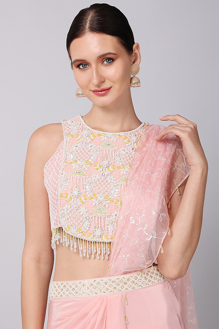 Pink Crepe Skirt Set by Keith Gomes at Pernia's Pop Up Shop