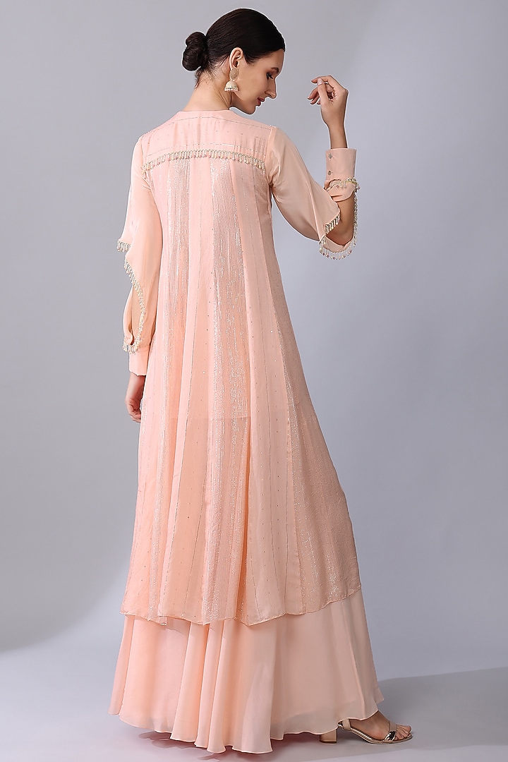 Pink Chiffon Crepe Embroidered Kurta Set by Keith Gomes at Pernia's Pop Up Shop