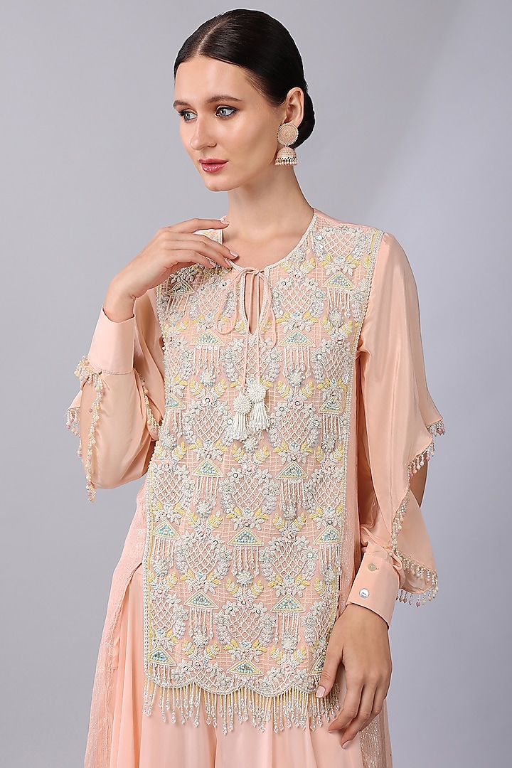 Pink Chiffon Crepe Embroidered Kurta Set by Keith Gomes at Pernia's Pop Up Shop