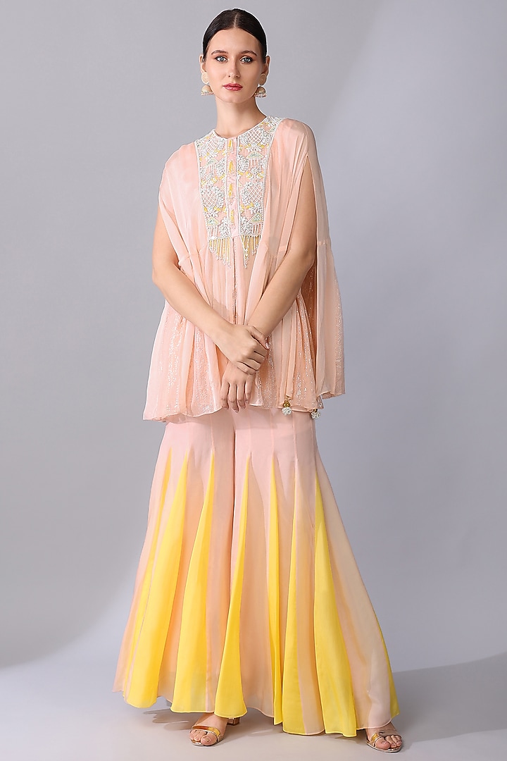 Pink Organza Silk Embroidered Tunic Set by Keith Gomes at Pernia's Pop Up Shop