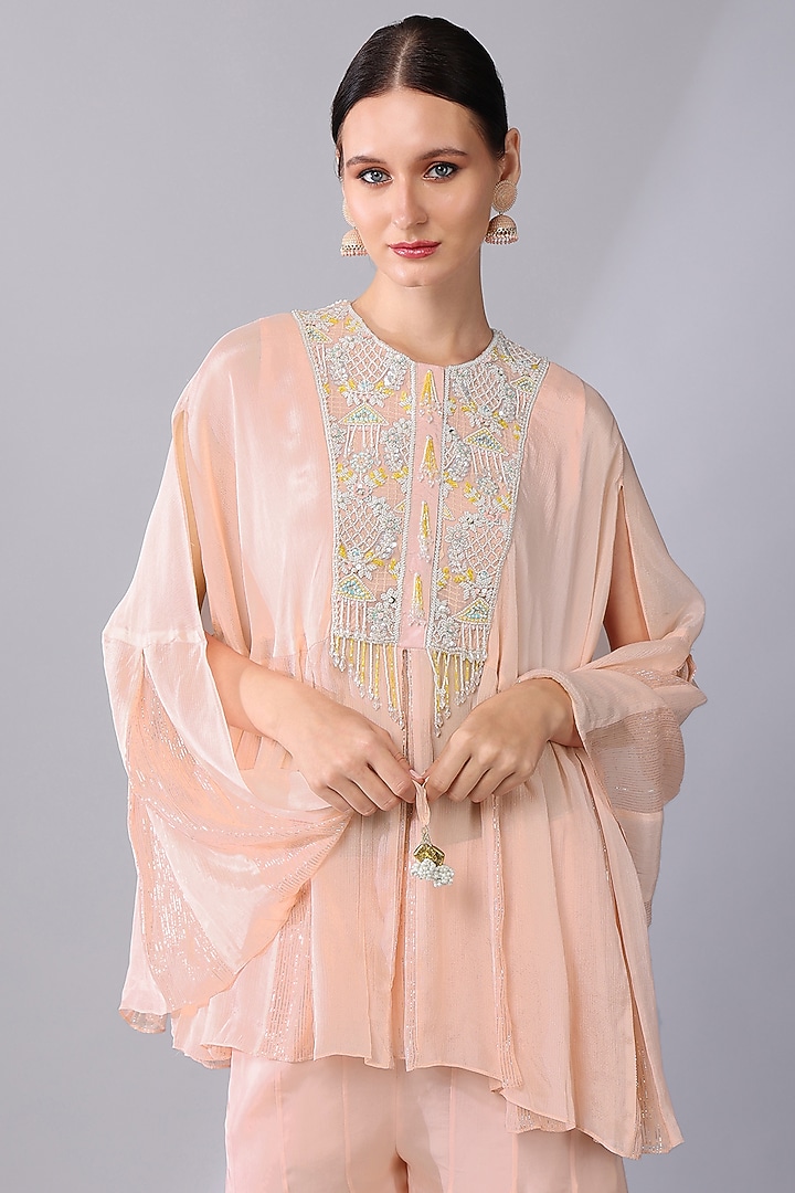 Pink Organza Silk Embroidered Tunic Set by Keith Gomes at Pernia's Pop Up Shop