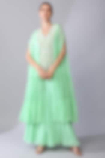 Mint Green Georgette Embroidered Tiered Tunic Set by Keith Gomes at Pernia's Pop Up Shop