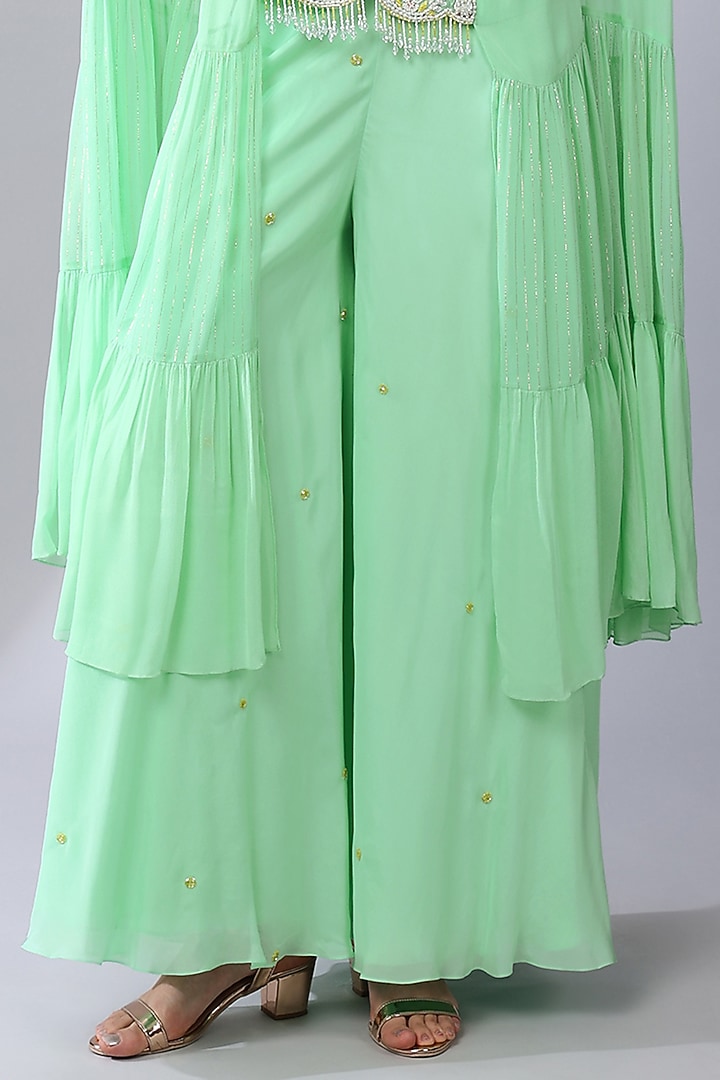 Mint Green Georgette Embroidered Tiered Tunic Set by Keith Gomes at Pernia's Pop Up Shop