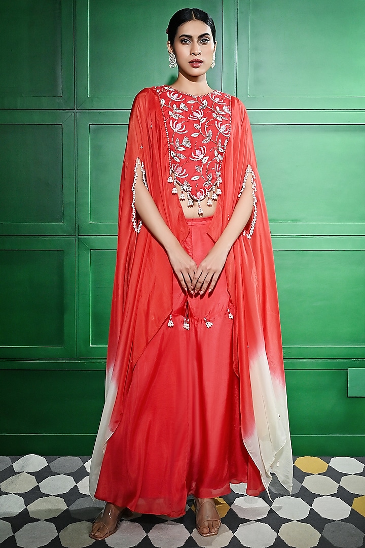 Red Silk Organza Gharara Set by Keith Gomes at Pernia's Pop Up Shop