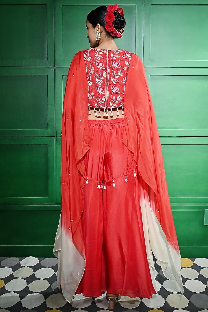 Red Silk Organza Gharara Set by Keith Gomes at Pernia's Pop Up Shop