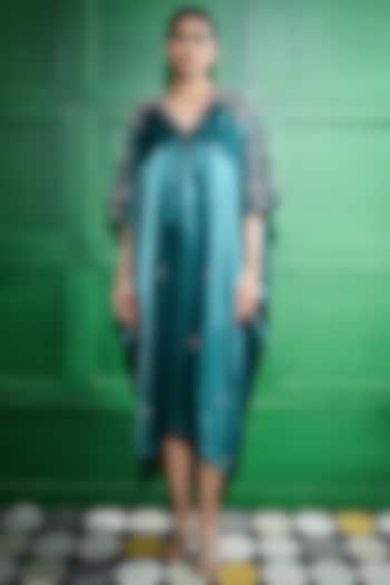 Green Satin Pearl Embroidered Kaftan by Keith Gomes at Pernia's Pop Up Shop