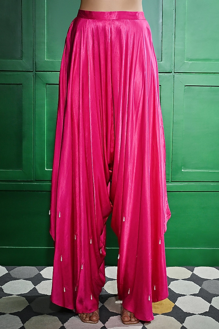 Pink Satin Draped Palazzo Pant Set by Keith Gomes at Pernia's Pop Up Shop