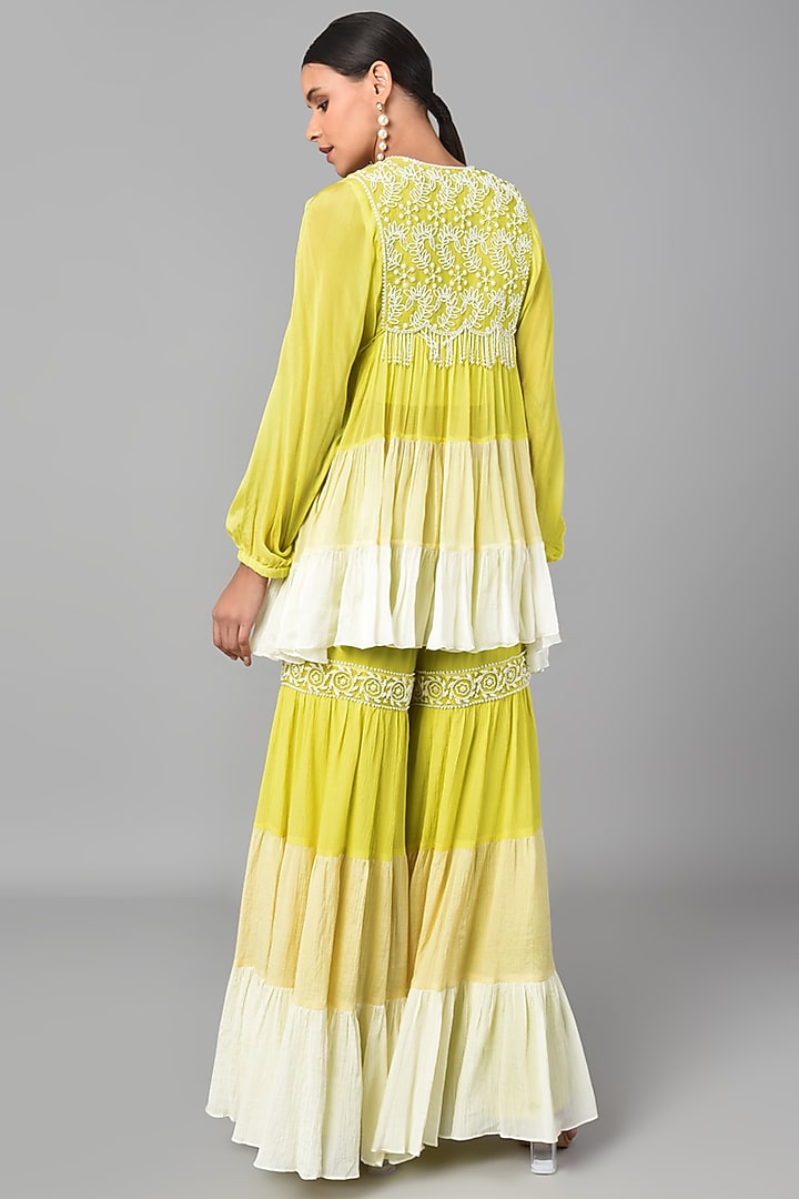 Yellow & Ivory Ombre Embroidered Tunic Set by Keith Gomes at Pernia's Pop Up Shop