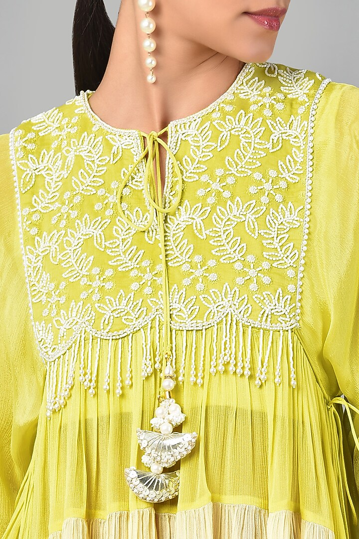 Yellow & Ivory Ombre Embroidered Tunic Set by Keith Gomes at Pernia's Pop Up Shop