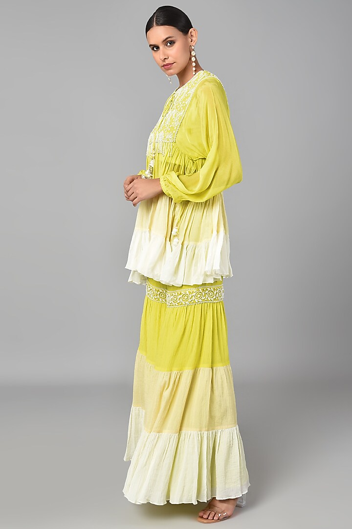 Yellow & Ivory Ombre Embroidered Tunic Set by Keith Gomes at Pernia's Pop Up Shop